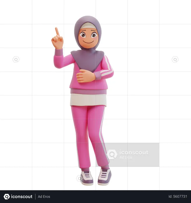 Muslim Girl pointing up  3D Illustration