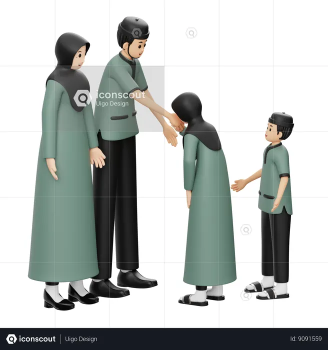 Muslim Girl Shakes Hand  3D Illustration