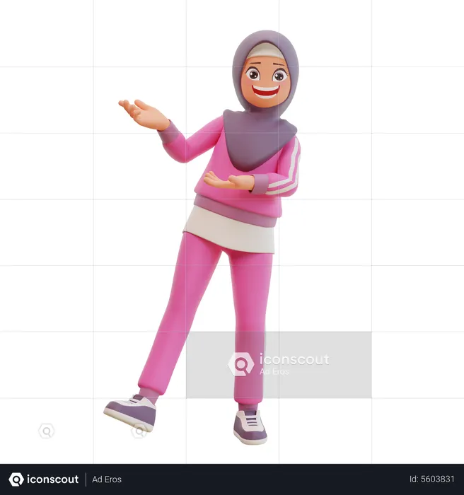 Muslim Girl Showing Something  3D Illustration