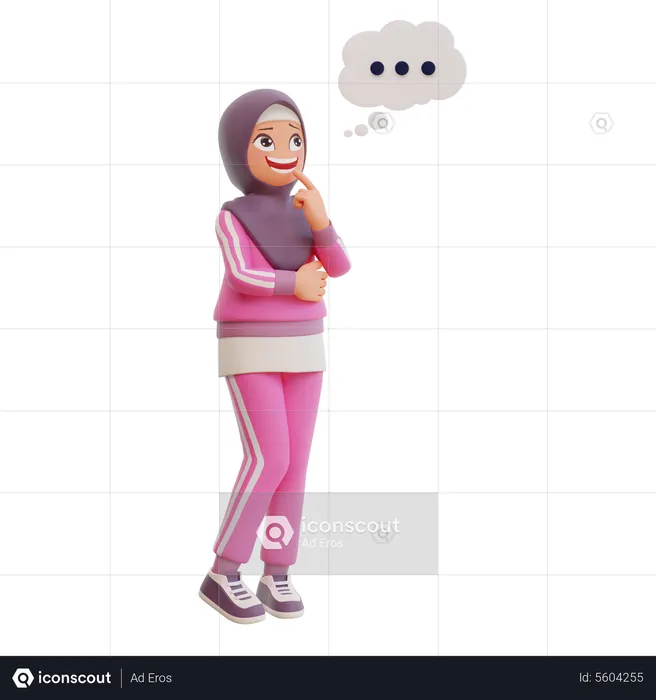 Muslim Girl Thinking  3D Illustration