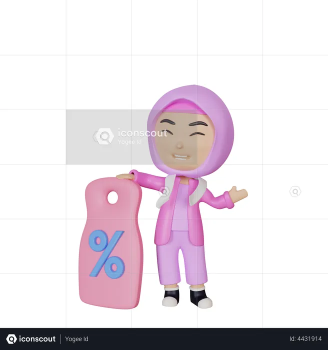 Muslim girl with discount coupon  3D Illustration