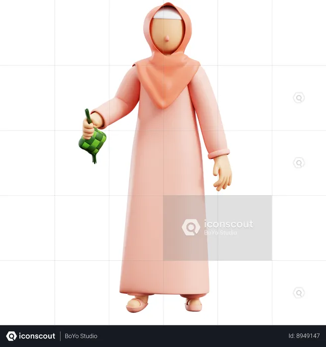 Muslim Girl With Ketupat  3D Illustration