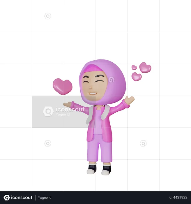 Muslim girl with wide open arms  3D Illustration