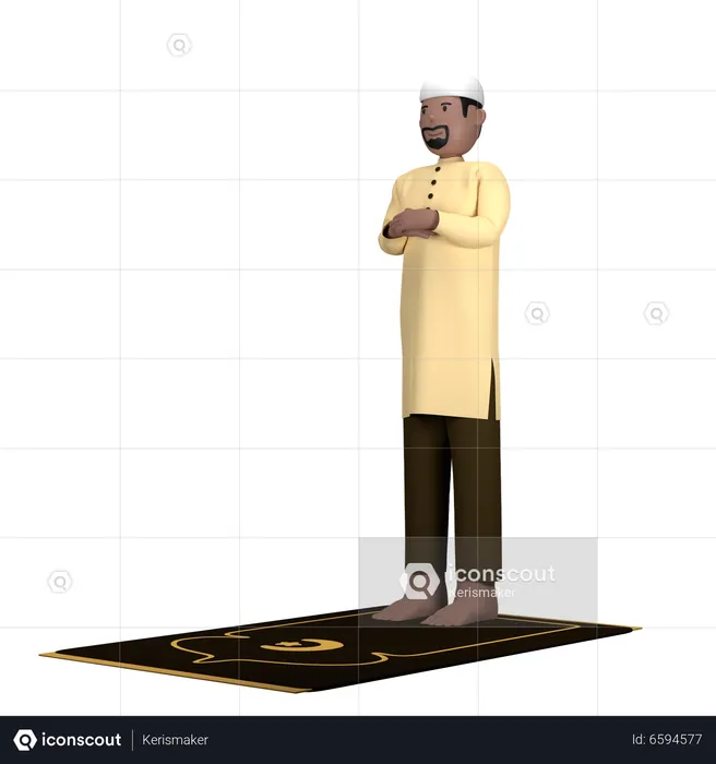 Muslim Male in Iftitah Pose  3D Illustration