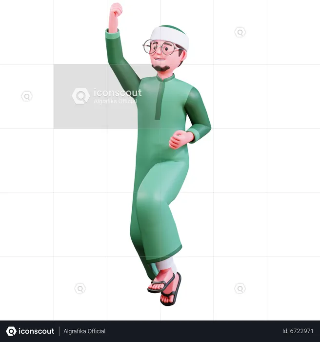 Muslim Male jumping in air  3D Illustration