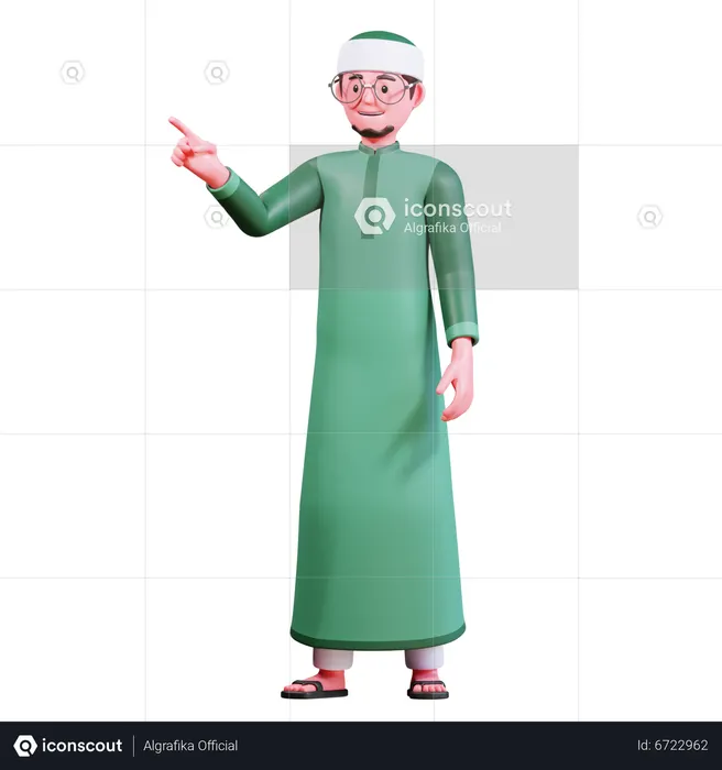 Muslim Male Pointing something  3D Icon