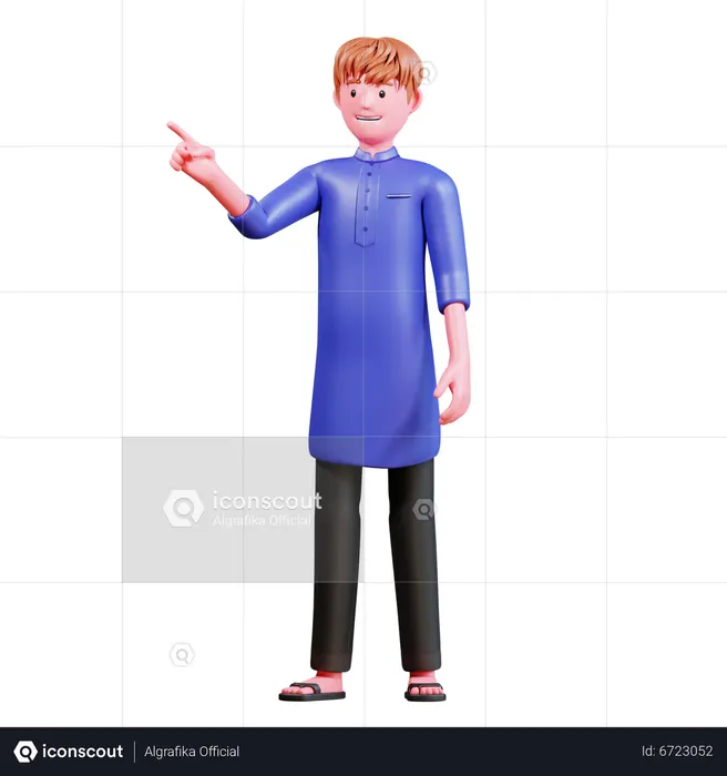 Muslim Male Pointing something  3D Icon