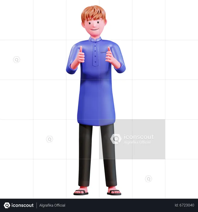 Muslim Male showing thumb up  3D Icon