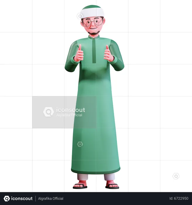 Muslim Male showing thumb up  3D Illustration