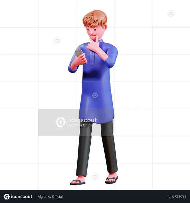 Muslim Male using mobile  3D Illustration