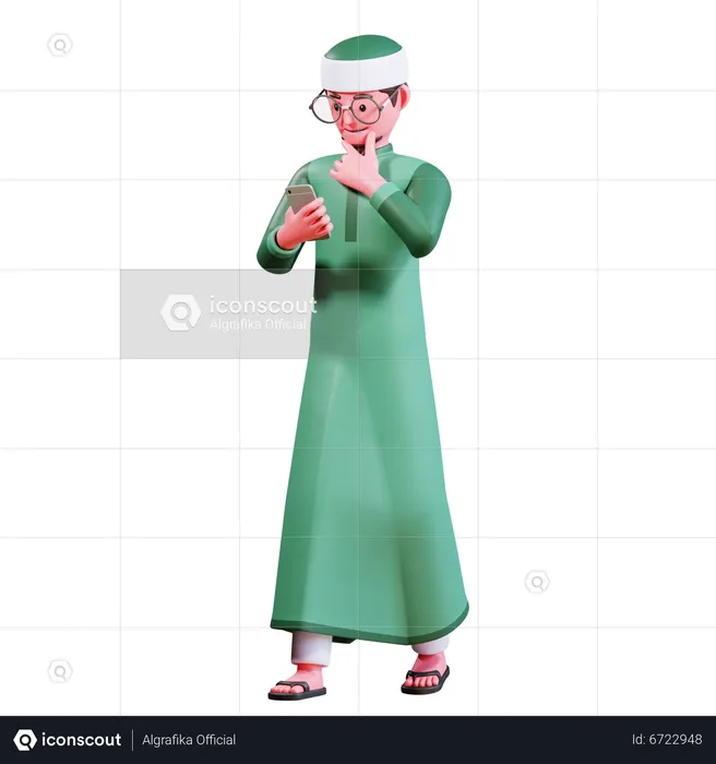 Muslim Male using mobile  3D Illustration