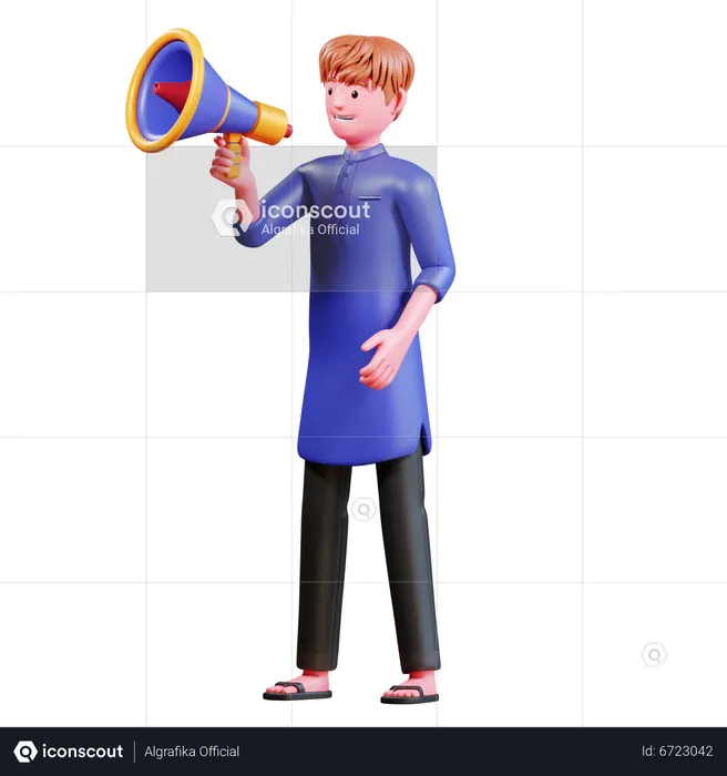 Muslim Male With megaphone  3D Illustration