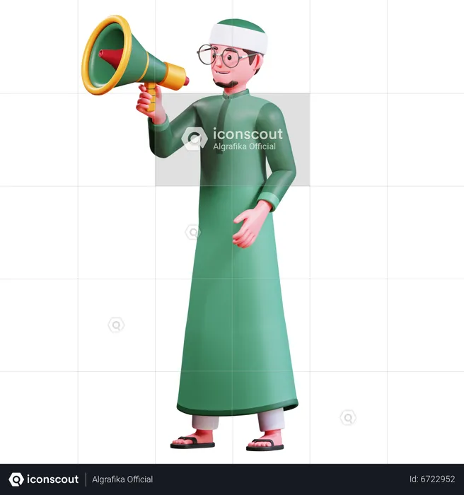 Muslim Male With megaphone  3D Illustration