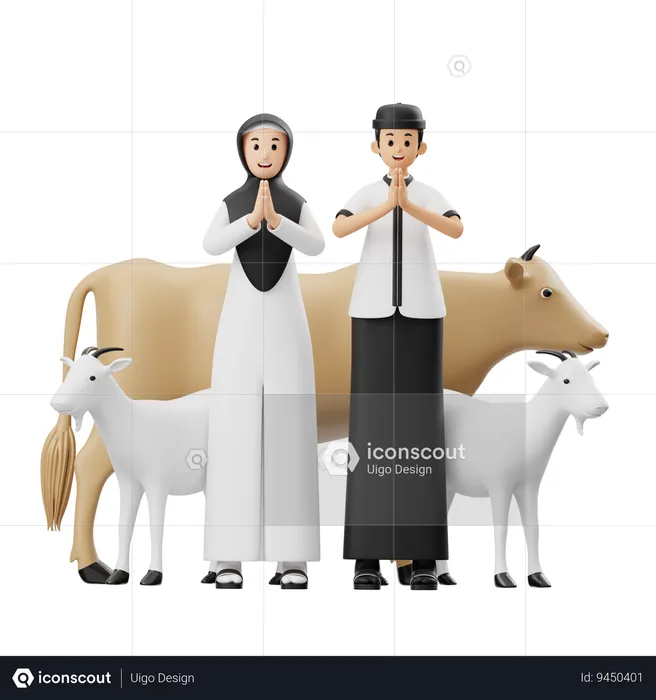 Muslim Man And Woman Greet  3D Illustration