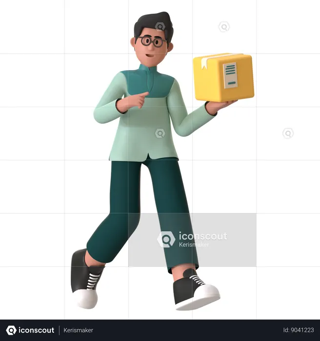 Muslim Man Bring Package Delivery  3D Illustration