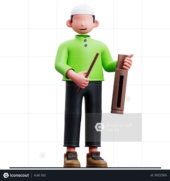 Muslim Man Carrying a Percussion Instrument  3D Illustration
