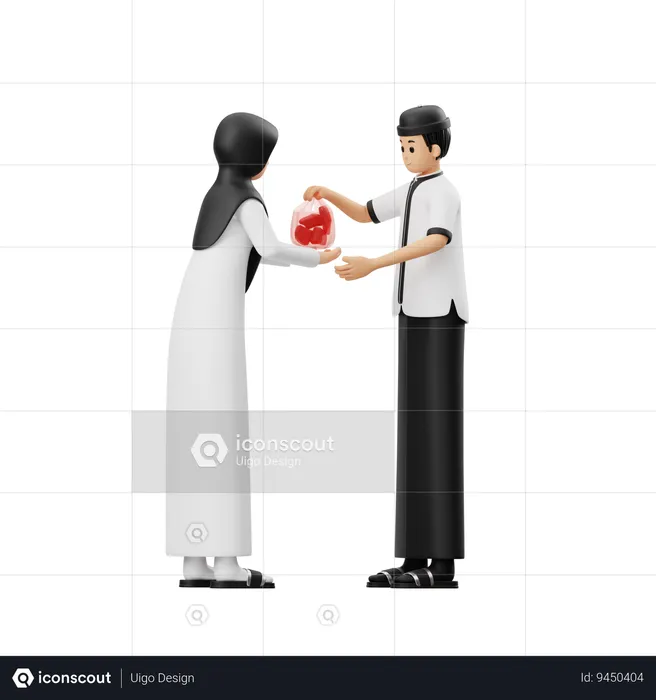 Muslim Man Carrying Beef  3D Illustration