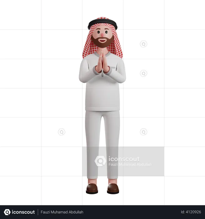 Muslim man doing welcoming gesture  3D Illustration