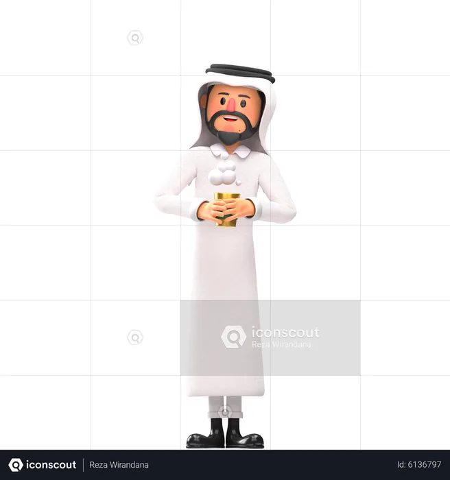 Muslim man drinking coffee  3D Illustration