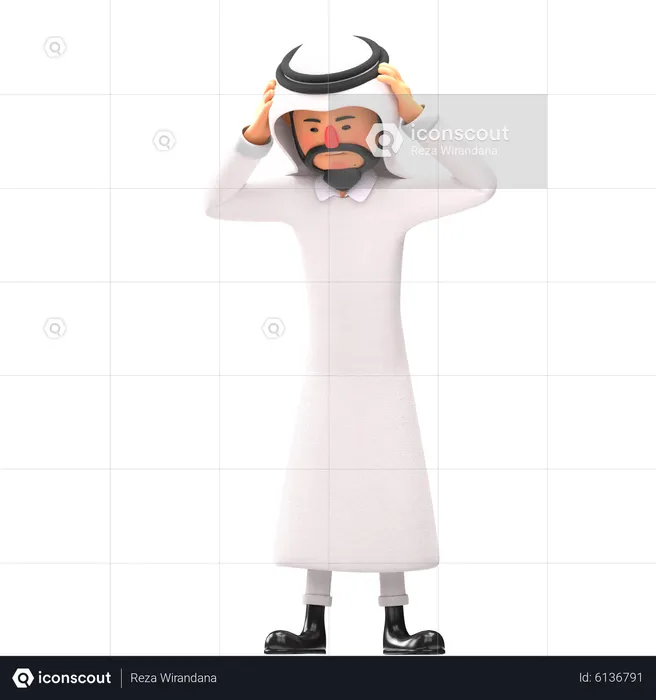 Muslim man feeling dizzy  3D Illustration