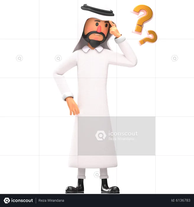 Muslim man get confused  3D Illustration