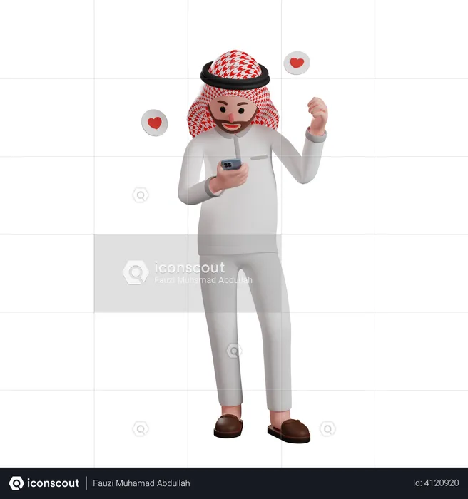 Muslim man getting social media like  3D Illustration