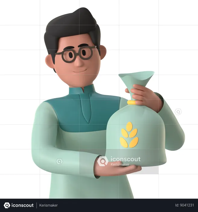 Muslim Man Giving Zakat Fitrah  3D Illustration