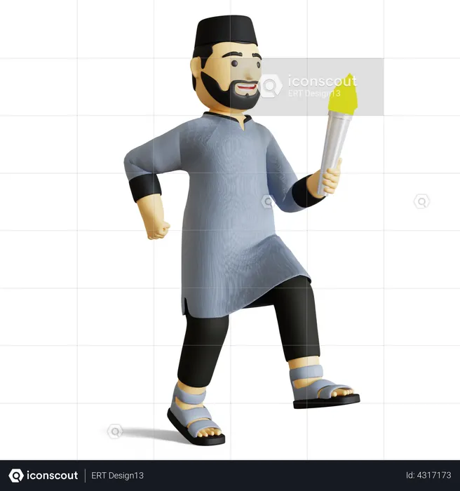 Muslim man holding Fire torch  3D Illustration