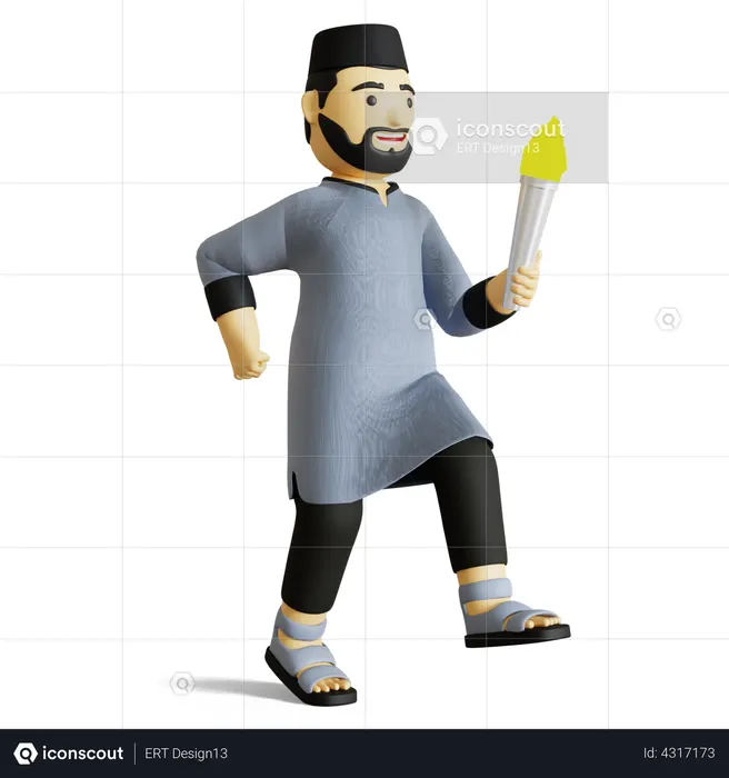 Muslim man holding Fire torch  3D Icon