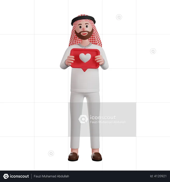 Muslim man holding heart sign  3D Illustration