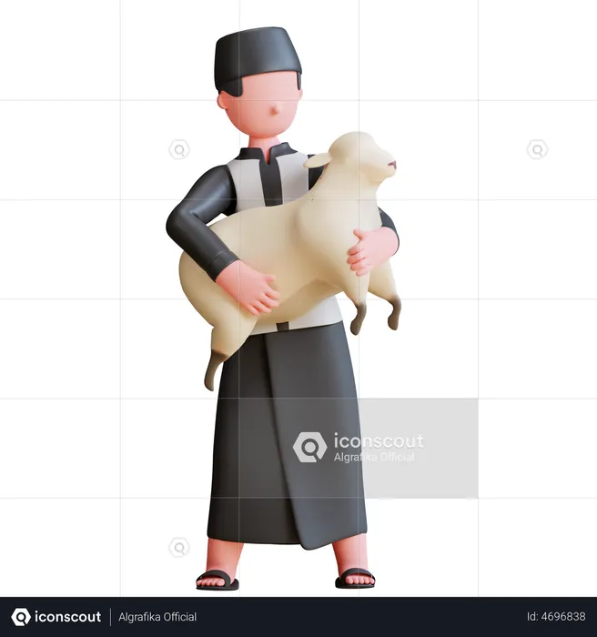 Muslim man holding Sheep  3D Illustration