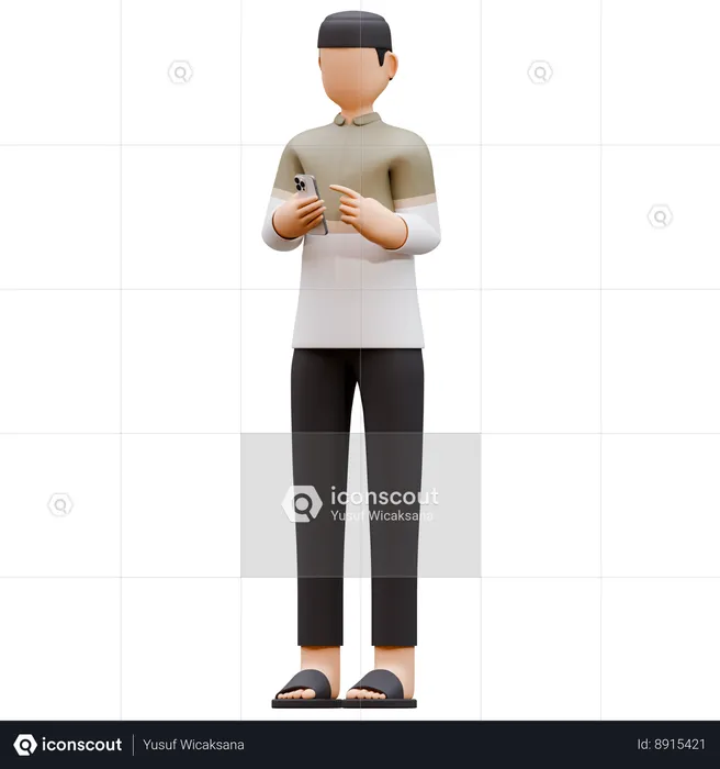 Muslim Man Is Checking His Phone  3D Illustration