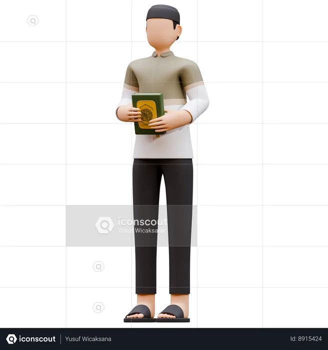 Muslim Man Is Holding Quran Book  3D Illustration