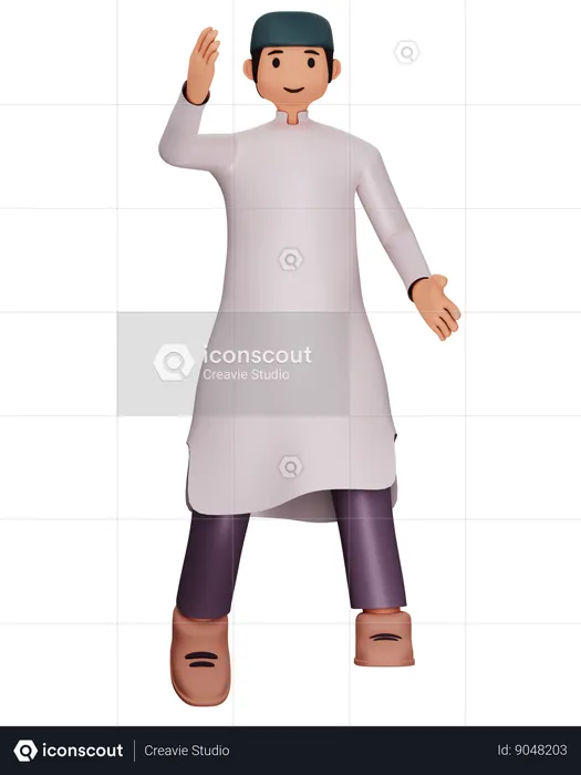 Muslim Man Is In Jumping Pose  3D Illustration