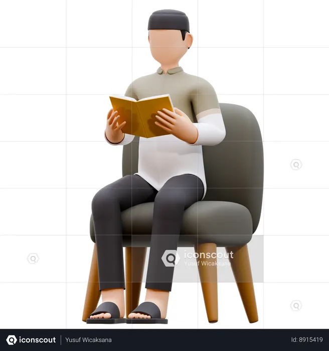 Muslim Man Is Reading Book On Sofa  3D Illustration