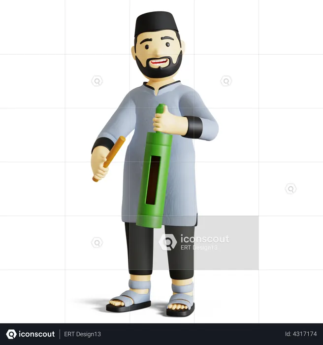 Muslim Man playing begun  3D Illustration