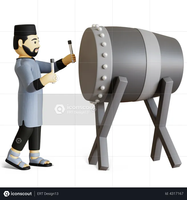 Muslim man playing Drum  3D Illustration