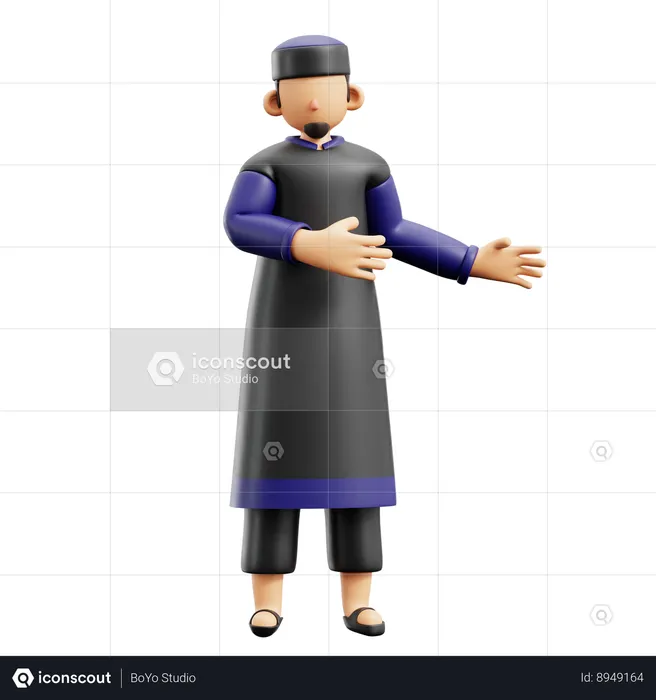 Muslim Man Pointing  3D Illustration