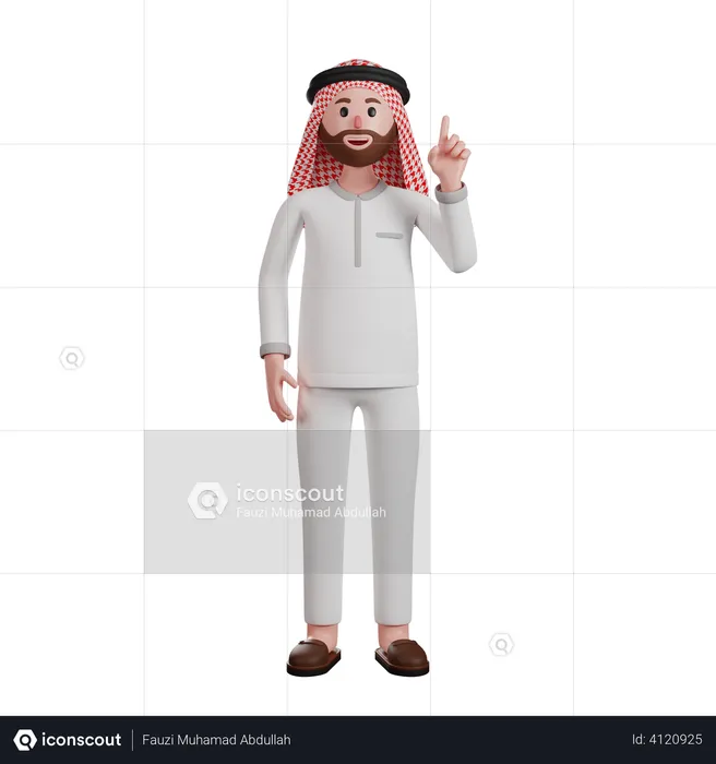 Muslim man pointing finger upwards  3D Illustration