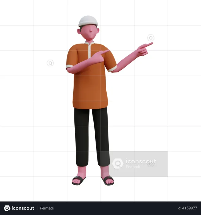 Muslim man pointing fingers in left side  3D Illustration