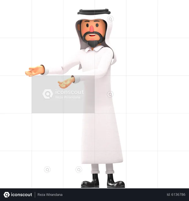 Muslim man pointing something left  3D Illustration