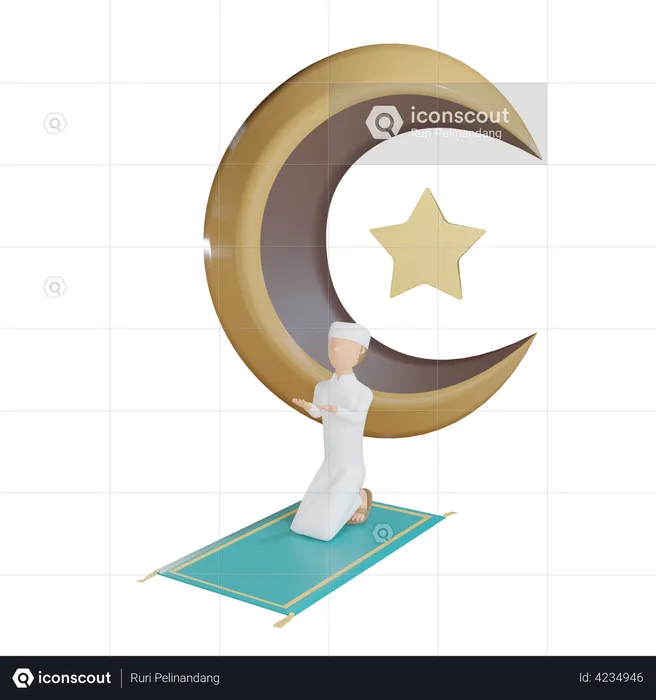 Muslim Man Prayer  3D Illustration