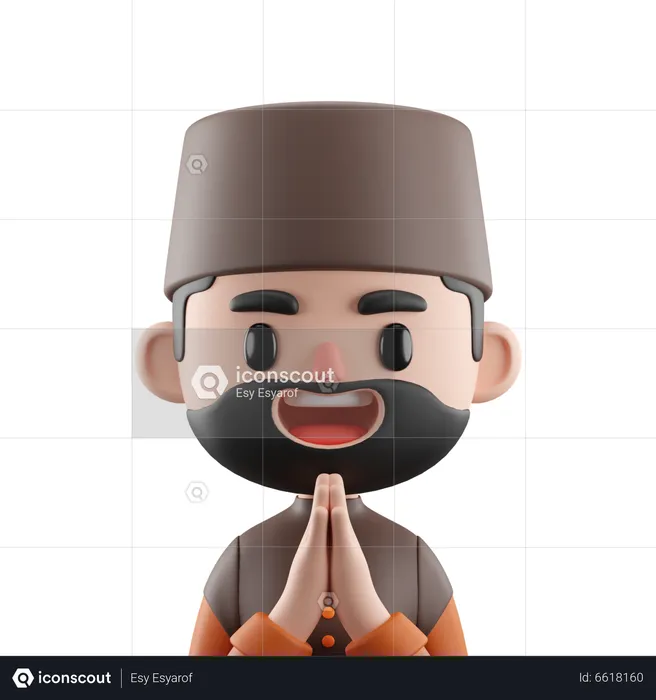 Muslim Man Saying Namaste  3D Icon