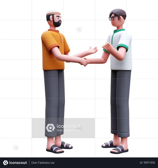 Muslim Man Shaking Hand  3D Icon