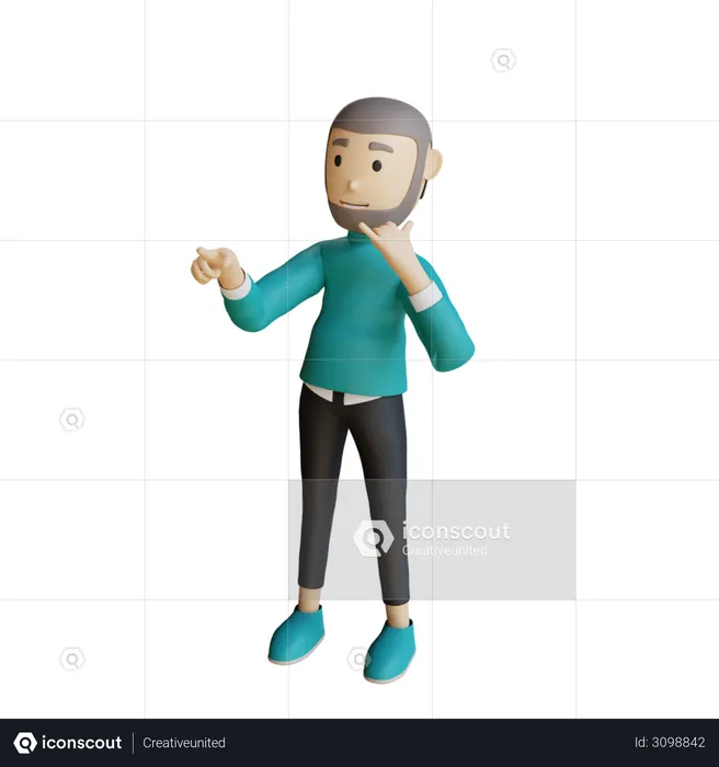 Muslim man showing Calling Hand Gesture  3D Illustration