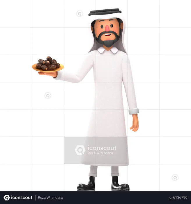 Muslim man showing dates plate  3D Illustration