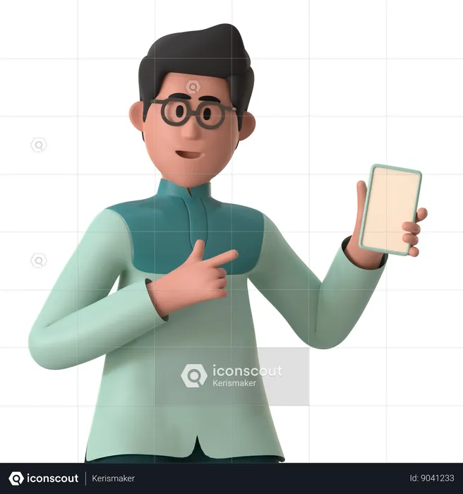 Muslim Man Showing Smartphone  3D Illustration