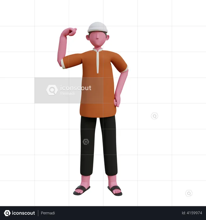 Muslim man showing strong arm  3D Illustration
