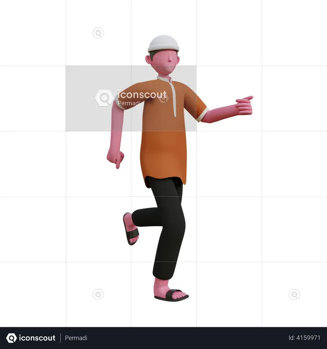 Muslim man walking  3D Illustration