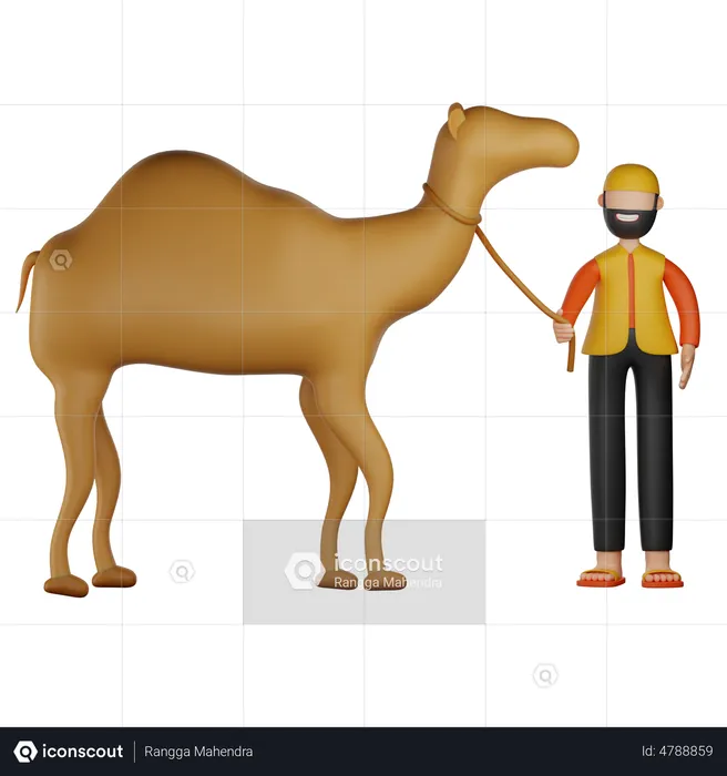 Muslim Man With Camel  3D Illustration